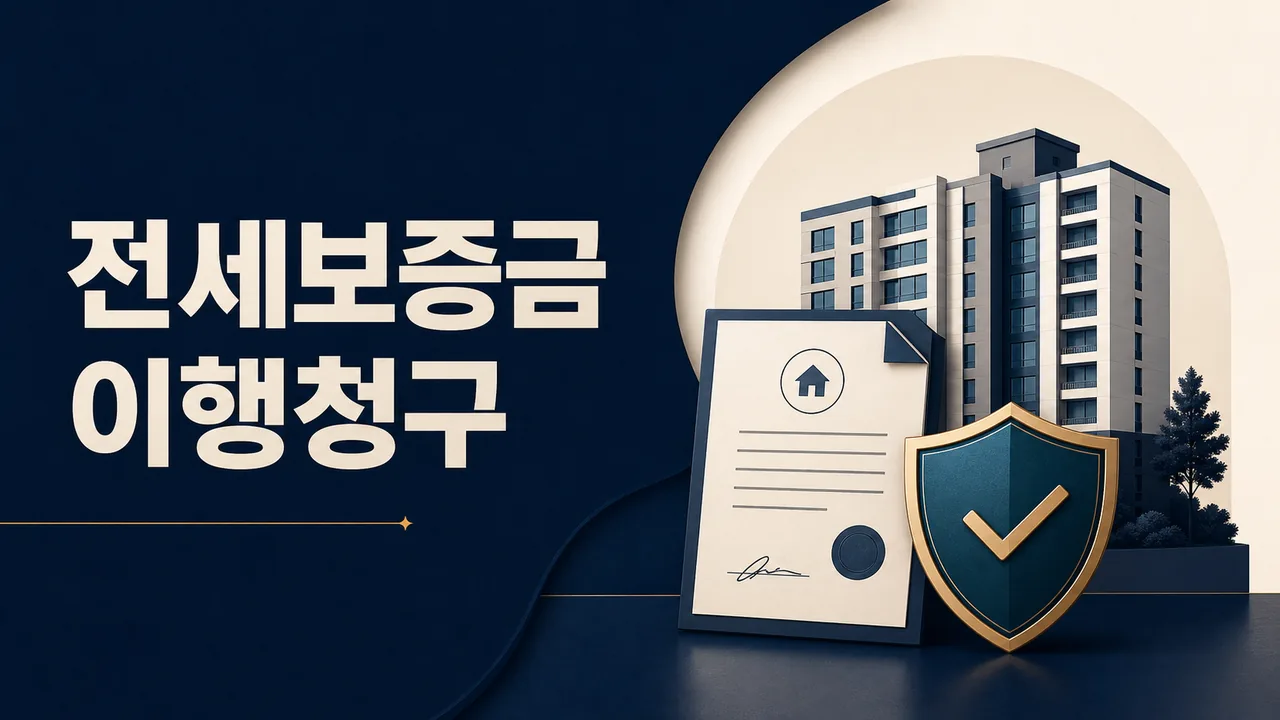 아파트와 계약서, 방패로 표현한 전세보증금 이행청구 안내