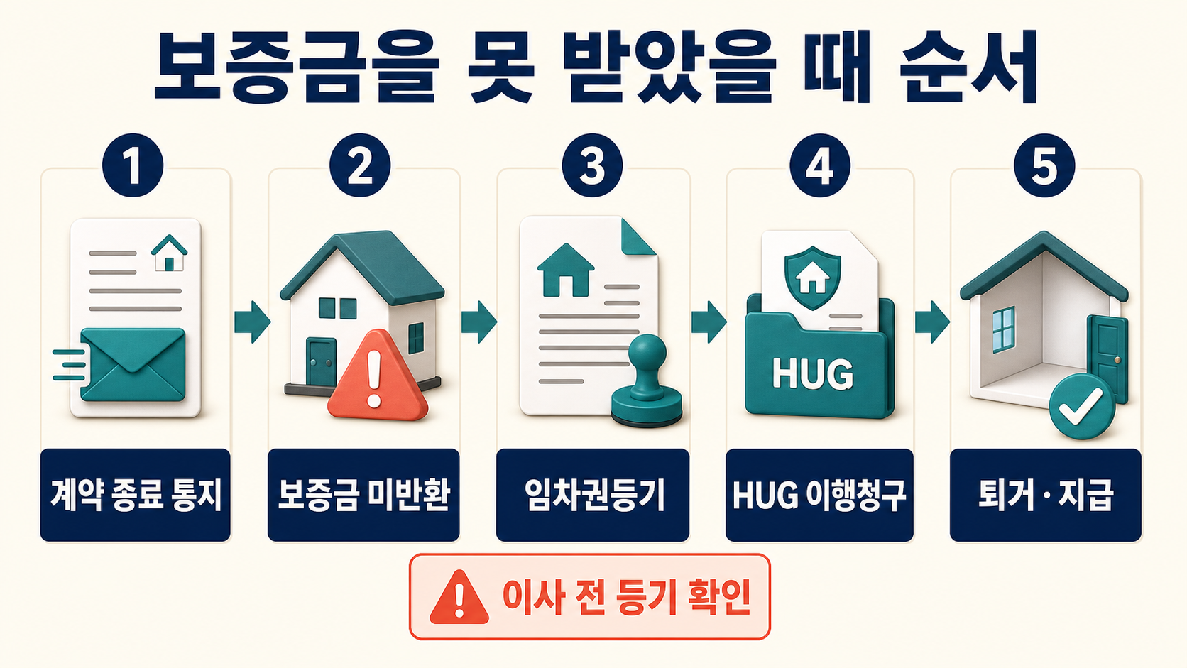 보증금을 받지 못했을 때 계약 종료 통지부터 임차권등기, HUG 이행청구와 지급까지의 순서