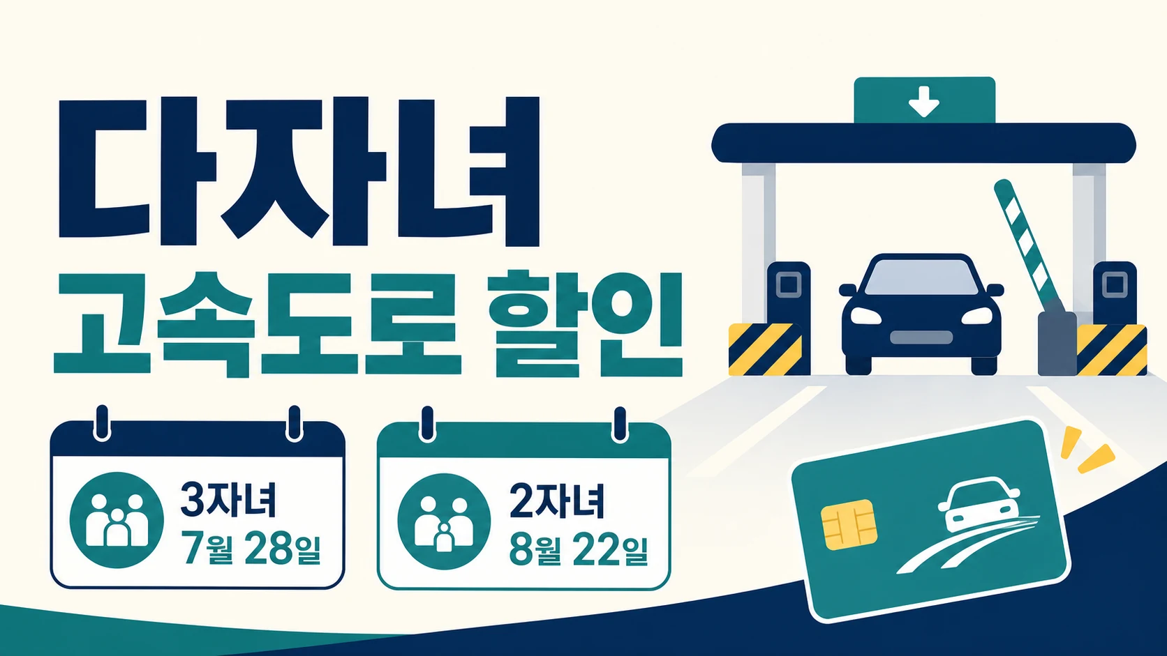 2026 다자녀 고속도로 통행료 할인 3자녀 7월 28일 2자녀 8월 22일 일정