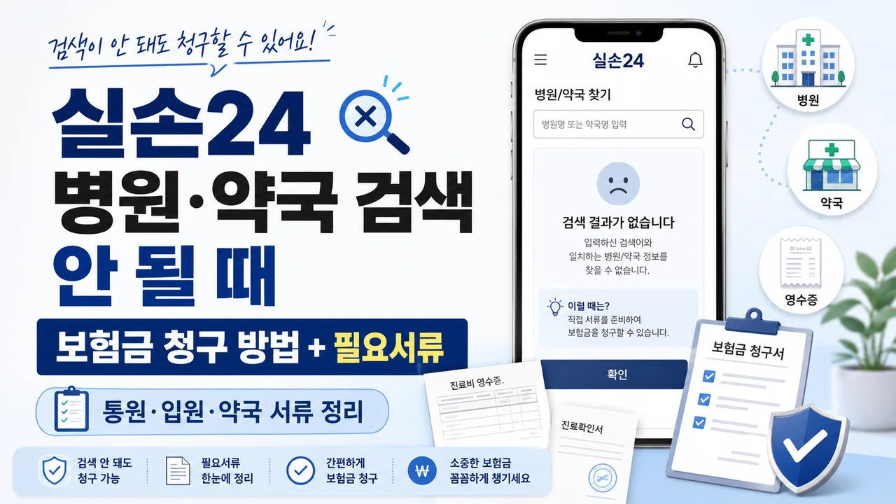 실손24 병원과 약국이 검색되지 않을 때 보험금 청구 방법과 필요서류 안내